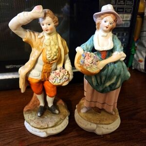 Vintage Andrea By Sadek Porcelain Colonial Man and Woman with Flower...